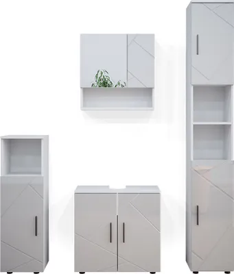 Produktbild von Badmöbel-Set Vicco Irma Weiß Hochglanz 4 Teile, mit Hochschrank, Model 36803