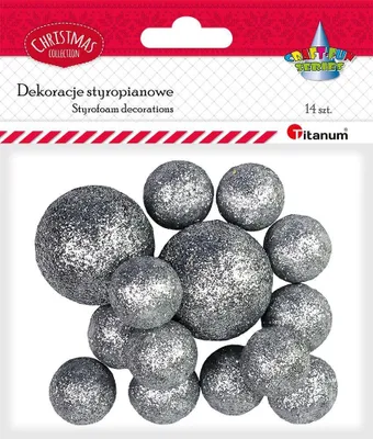 Produktbild von Styropianowe kulki srebrne o średnicach 16, 25 i 27 mm, zestaw 14 sztuk