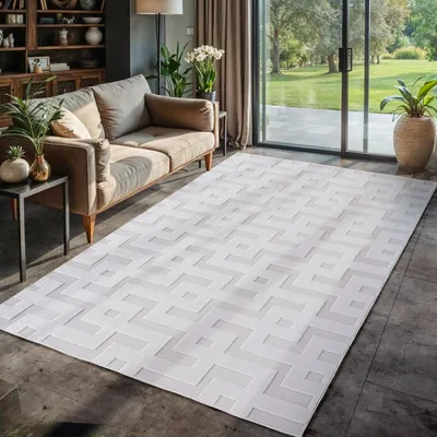 Produktbild von In & Outdoor Teppich Wetterfest 3D Optik Design, Waschbar, Wetterbeständiges, Wohnzimmer, Terrasse Verschiedene, Größe: 80 x 150 cm, Farbe: Creme