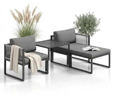 Immagine prodotto di Mucola gruppo di sedute alluminio balcone set salotto resistente alle intemperie antracite giardino lounger tavolo balcone mobili terrazza mobili da esterno giardino