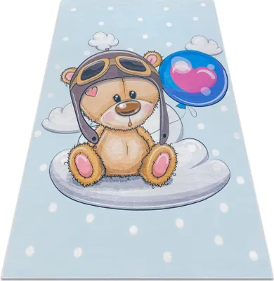 Produktbild von BAMBINO 43030 Waschteppich Teddybär, der Pilot für Kinder Anti-Rutsch - blau / braun  Blau 140x200 cm
