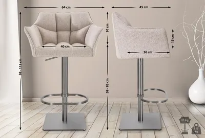 Produktbild von 2er Set Barhocker SIHAR - Stoff Elfenbein 64x45x88 cm Silber | Barstuhl Höhenverstellbar Mit Lehne Drehbar Tresenhocker Tresenstuhl Kneipenhocker
