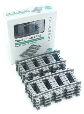 Produktbild von Trixbrix Schienen R72, 8x Viertelkreis – Gleise kompatibel mit LEGO® City Eisenbahn und Zug, Zubehör für Klemmbausteine