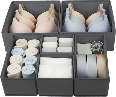 Produktbild von Famanu Aufbewahrungsboxen Set 12 Stück - Organizer für Socken, Unterwäsche, Handtücher, grau