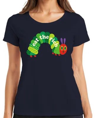 Produktbild von Eat The Rich Raupe Hungrig Nimmersatt Parodie Statement Sarkasmus Damen T-Shirt, Navy, M