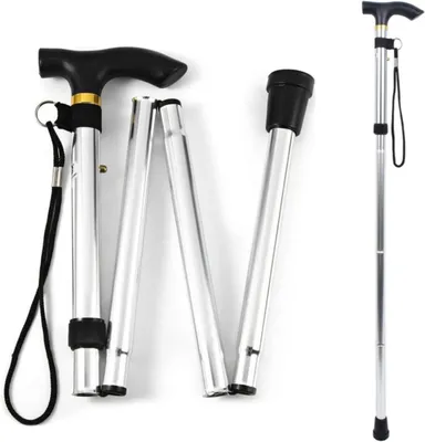 Produktbild von Gehstock faltbar – Trekkingstock – höhenverstellbar – 85–95 cm – Aluminium – ergonomischer Griff – rutschfest – Wanderstock für Senioren – Schwarz