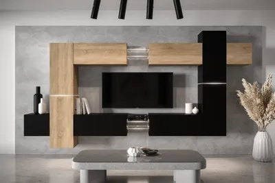 Produktbild von Furnitech Wohnwand Wohnzimmer - Wohnzimmer Möbel mit LED Weiß - Hängend Wohnwand Modern - Regale und TV Schrank (AN91NEW-21SB-M14 MATT)