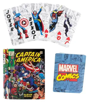 Produktbild von Paladone Marvel Spielkarten Captain America grau/blau, Bedruckt, Pappe/Metall, in Geschenkverpackung.