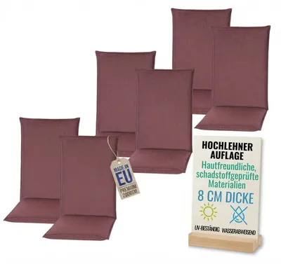 Produktbild von Pillows24 - 6x Hochlehner Auflagen 120x50x8 cm | Bequeme & Wetterfeste Gartenstuhlauflagen | Polster Sitzkissen für Gartenmöbel |  EU | Pflaume