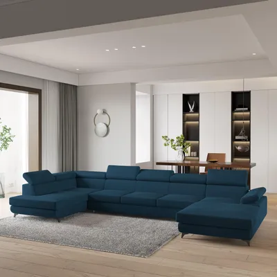 Produktbild von Masseno Ecksofa MONTIVA mit Schlaffunktion U-Form, Sofa mit Bettkasten, Wohnzimmersofa, Couch, Soffa, Bettsofa, Couchgarnitur- Blau, MONOLITH 77