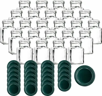 Produktbild von gouveo 24er Set Einmachgläser 150 ml eckig Schraubverschluss grün - Kleines Vorratsglas mit Deckel für Gewürze, Marmelade