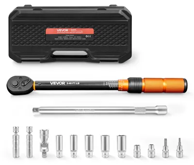 Produktbild von VEVOR Drehmomentschlüssel, 3/8-Zoll-Antrieb Klick-Drehmomentschlüssel 10-80ft.lb/14-110n.m, beidseitig verstellbarer Drehmomentschlüssel-Satz, mechanischer Drehmomentschlüssel-Kit mit Dualbereich-Skalen und Adaptern Verlängerungsstange