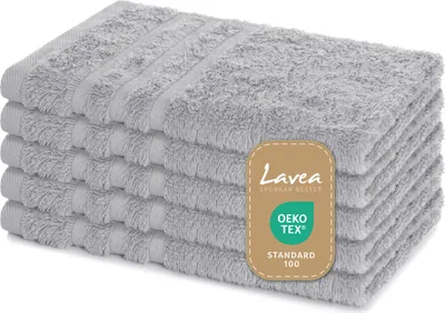 Produktbild von Lavea® 5er Set Gästehandtücher 30x50 cm – Weiche und Saugstarke Gästetücher aus 100% Baumwolle, Frottierserie Elena – Silber