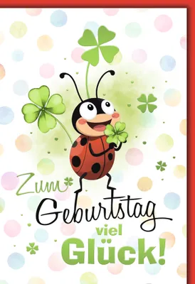 Produktbild von Geburtstag Glückwunschkarte mit Umschlag Marienkäfer Kleeblätter Zum Geburtstag viel Glück