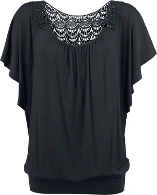 Produktbild von Black Premium by EMP Damen schwarzes lockeres T-Shirt mit Spitze S