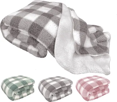 Obrázek produktu pro heimtexland ® Plyšová deka Sherpa Fur Super Warm Extra Thick Teddy Plush Blanket 200x150 Sofa Blanket Vichy Check XL Type837 Grey