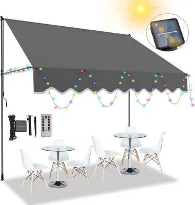 Immagine prodotto di Jopassy Tenda da sole a morsetto con LED Tenda da sole per balcone regolabile in altezza Tenda da sole senza foratura per terrazza balcone 400 cm Grigio