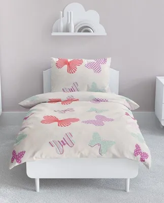 Produktbild von Ibenzoa® Kinder-Bettwäsche-Set mit Schmetterlingsmotiv für Mädchen, 135 x 200 cm + Kissenbezug 80 x 80, 100% Baumwolle, Rosa
