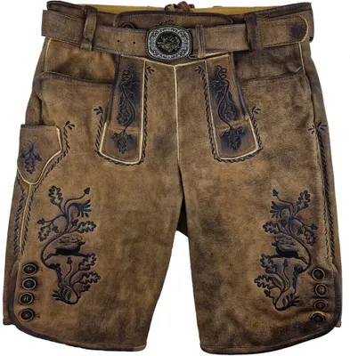 Produktbild von MADDOX Kurze Lederhose "Rothsee" mit Gürtel | Antik Eiche - Schwarze Stickerei Größe: 58