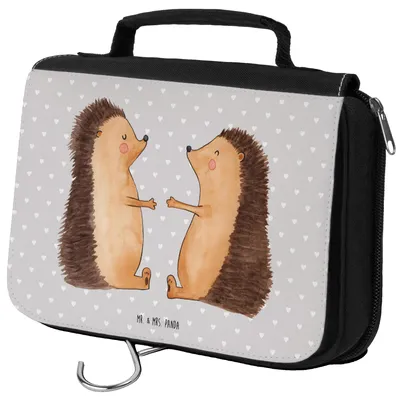 Produktbild von Mr. & Mrs. Panda beautycase Igel Liebe - Grau Pastell - Geschenk, Kulturbeutel, Hochzeitstag, Kulturtasche, kosmetiktäschchen, Verheiratet, Freundin, Kosmetiktasche