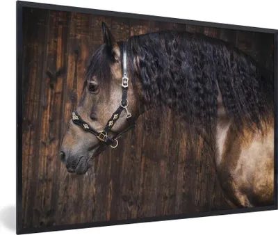 Produktbild von MuchoWow® Gerahmtes Poster Pferd - Schwarz - Braun - Halfter 60x40 cm - Poster mit Schwarzem Bilderrahmen Wandposter Rahmen Foto Bilder - Printing - Wanddeko Schlafzimmer