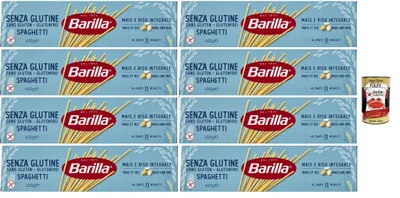 Produktbild von Barilla Glutenfrei Spaghetti – 8 x 400 g (3,2 kg) | Mais & Vollkornreis, al dente in 11 Min., vegan & glutenfrei – italienische Pasta für jede Sauce + Italian Gourmet polpa