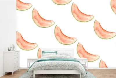 Produktbild von MuchoWow® Fototapete für Wohnzimmer oder Schlafzimmer Wandtapete Vinyl Motivtapete Melone - Obst - Aquarell - 525x350 cm - Das Hintergrundbild