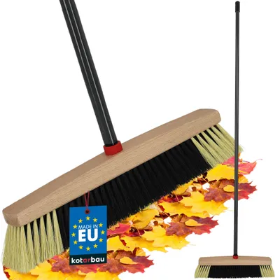 Produktbild von KOTARBAU® Besen mit Metallstiel 40 cm Straßenbesen mit PET Borsten Gartenbesen Kehrbesen aus Holz für Draußen und Drinnen Zimmerbesen Schwarz + Beige