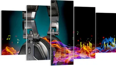 Produktbild von Bild auf Leinwand - Leinwandbild - Feuer Audio Kopfhörer - 160x85cm - Wand Bild - Wanddeko - Leinwanddruck - Bilder - Kunstdruck - Wanddekoration - Leinwand bilder - Wandkunst - EA160x85-2653