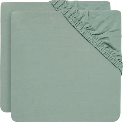 Image de Jollein Drap housse - 60 x 120 cm - Jersey - Ashgreen 2 pièces | Draps de lit bébé