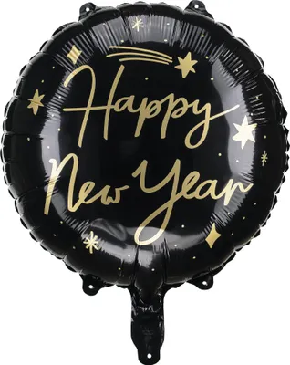 Obrázek produktu pro Balón foliový černý - Happy New Year - Silvestr - 45 cm