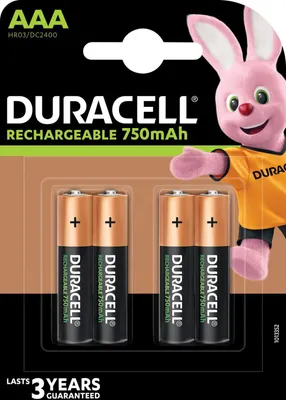 Obrázok produktu pre Duracell AAA (4pcs), Nabíjateľná batéria, AAA, Nikel-Metal Hydrid (nimh), 1,2 V, 4 kusov, 750 mAh