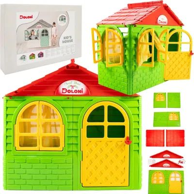 Produktbild von Kinderspielhaus mit zu öffnenden Fenstern und Türen, mit Vorhängen, ohne Boden - der perfekte Spielraum für die Kleinen, Modell 02550/13