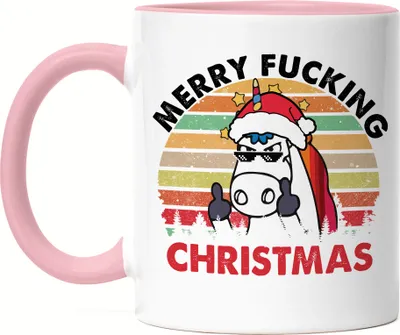 Produktbild von Merry Fucking Christmas Tasse Rosa Geschenkidee Einhorn-Fans Unicorn Lustiges Geschenk Weihnachten
