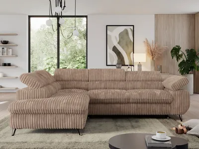 Produktbild von Sofa L-form, mit Bettkasten, Modern Wohnzimmer Ecksofa, Couchgarnitur, Schlaffunktion - PEDRO L - Cord - Braun - Links
