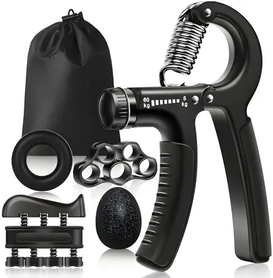 Produktbild von PolkaHome® Handtrainer- und Fingertrainer-Set – verstellbar, mit Zubehör, 350 g, Schwarz