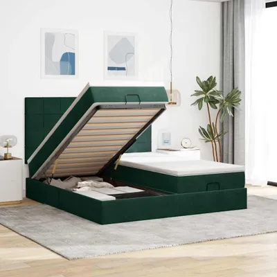 Image de vidaXL Ottoman-lit avec matelas vert foncé 160x200 cm velours