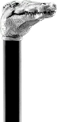 Produktbild von Eleganter Gehstock mit Griff Krokodil mit Silber bezieht - Spazierstock zur Hochzeit oder Feier - H. 93 cm