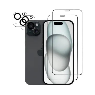 Produktbild von Kameraschutz Displayschutz Schutzglas für iPhone 15 Plus 2er Pack Panzerfolie Bildschirm Kamera Glasfolie