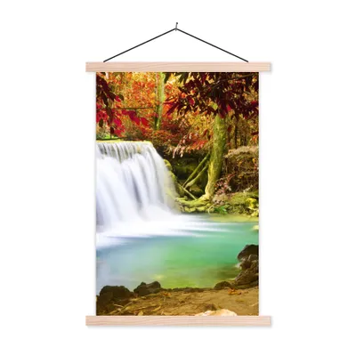 Produktbild von MuchoWow® Textilposter Herbst - Wasserfall - Natur 40x60 cm mit holzfarbenen Rahmen - Poster