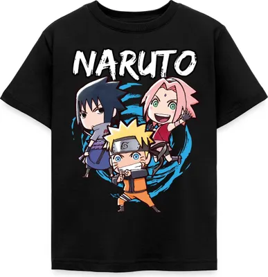 Produktbild von Spreadshirt Naruto Shippuden Chibi Naruto, Sakura & Sasuke Kinder T-Shirt, 98/104 (3-4 Jahre), Schwarz