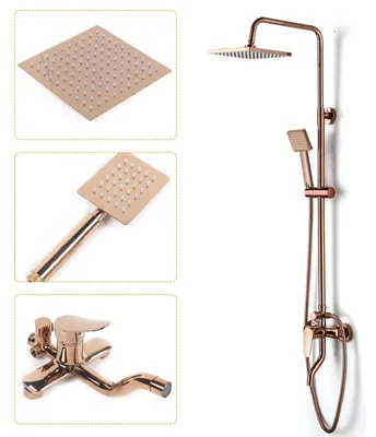 Produktbild von Regendusche Set - Wandmontiertes Duschsystem 20 cm - Thermostat Mischbatterie mit Temperaturregelung - Handbrause - Kupfer G1/2 - Roségold