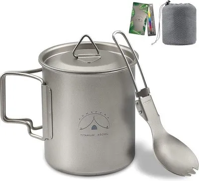 Produktbild von Titanbecher 450ml mit Deckel und Löffel
