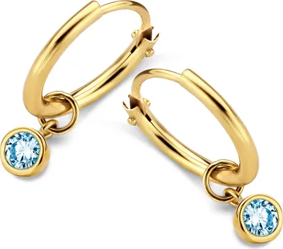 Produktbild von New Bling 9NBG-0615 Gold-Ohrringe mit Zirkonia-Anhänger - 11x1,2 mm - Hellblau - 3,5 mm - 14 Karat - Gold