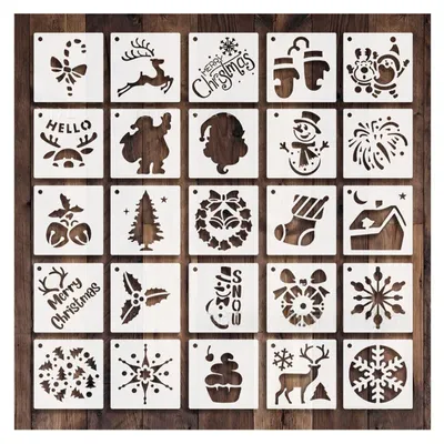 Weihnachtsschablonen, 24 Stück, 7,5 cm, Kunststoff, wiederverwendbar