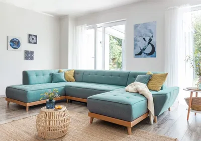 Image de MIUFORM Dazzling Daisy - Canapé d'angle avec fonction lit et coffre de lit U-FORM GAUCHE - 330x190cm - Turquoise - Canapé-lit Canapé