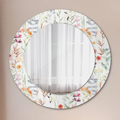 Produktbild von Kosmetikspiegel Spiegel - Flurspiegel - Spiegel mit Modischem Print – Dekospiegel - Wild Blumen - Runder: Ø50cm