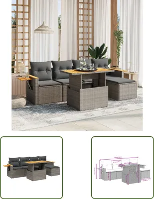 Produktbild von The Living Store 6-tlg. Garten-Sofagarnitur mit Kissen Grau Poly Rattan