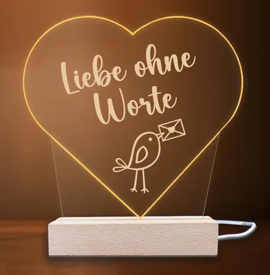 Produktbild von INDIGOS UG - LED Nachttischlampe - Herz - Spruch 3 - Valentinstag - Herz mit Spruch - Nachtlicht - 3D-LED-Lampe - Weihnachten, Geburtstag - Geschenk für Freund, Freundin, Familie - Liebe