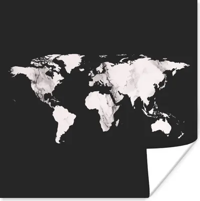 Produktbild von MuchoWow® Poster Weltkarte - Schwarz und weiß - Marmor 50x50 cm - Wohnzimmerdekoration